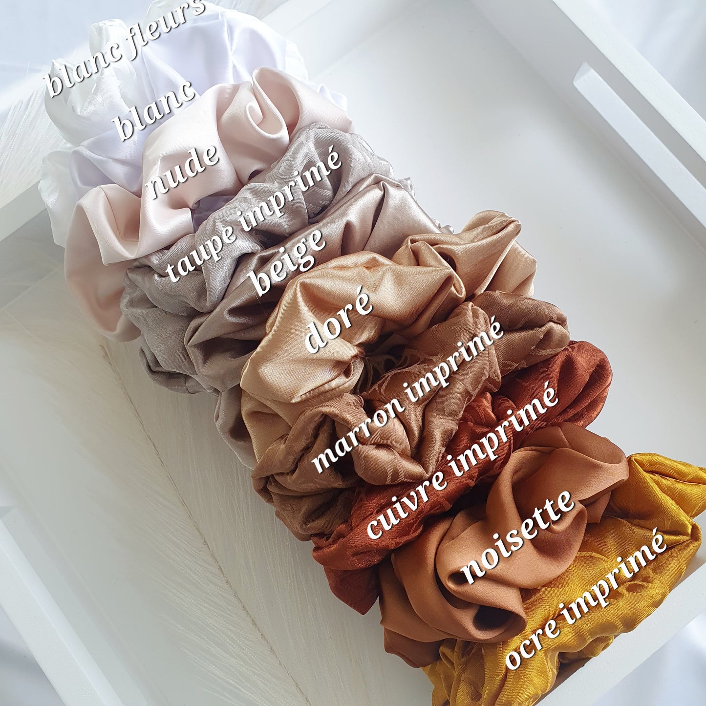 Chouchou Satin Blanc Fleurs - Mlle ChouChou