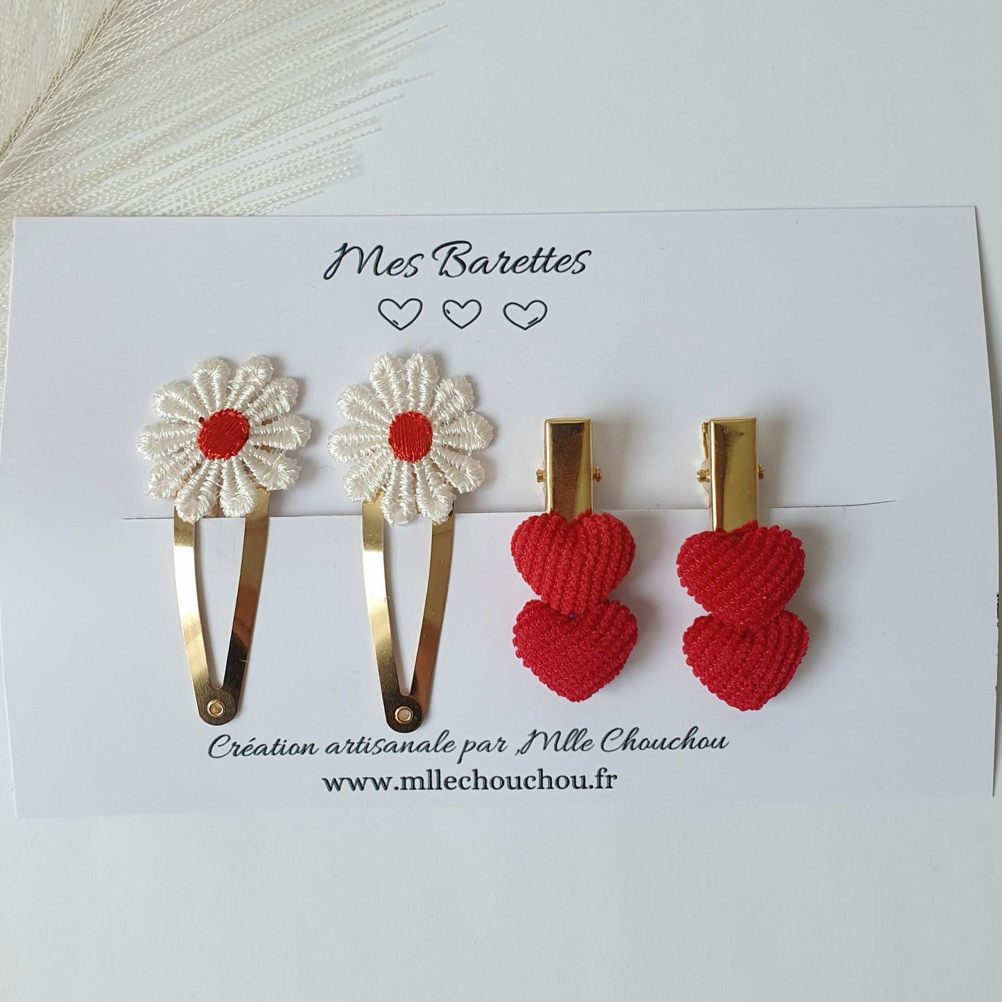 barrettes cheveux fleurs rouge - Mlle ChouChou