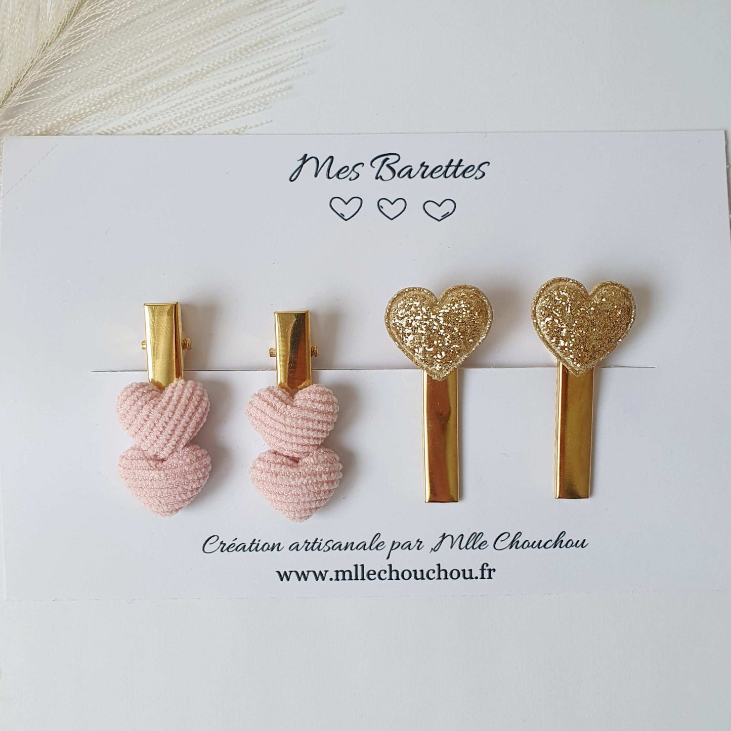 Lot de pinces à cheveux cœur rose paillète - Mlle ChouChou