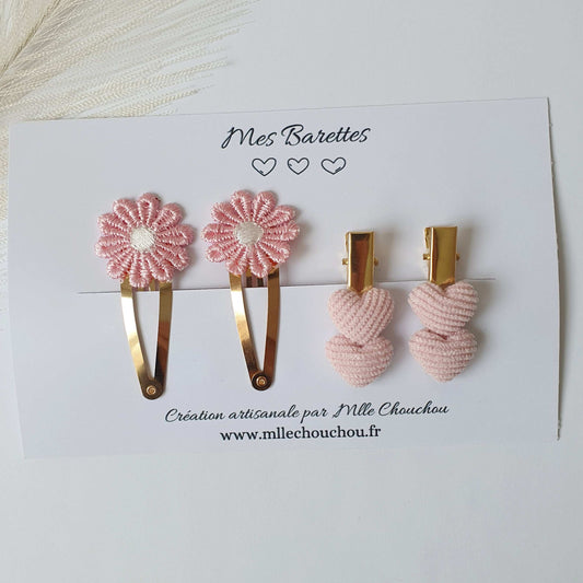 Lot de pinces à cheveux fleuries rose - Mlle ChouChou