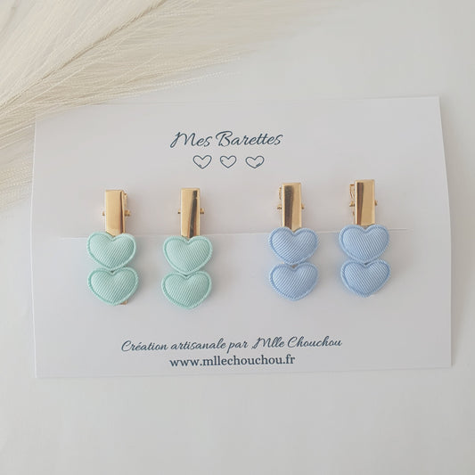 barrettes cœur pastel menthe bleue - Mlle ChouChou