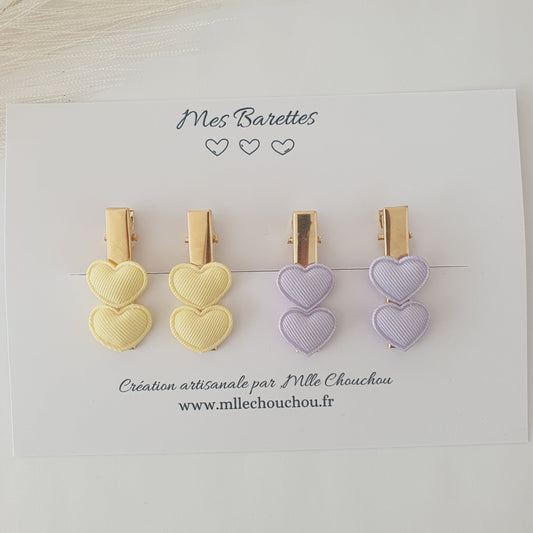 barrettes cheveux cœur pastel lilas jaune - Mlle ChouChou