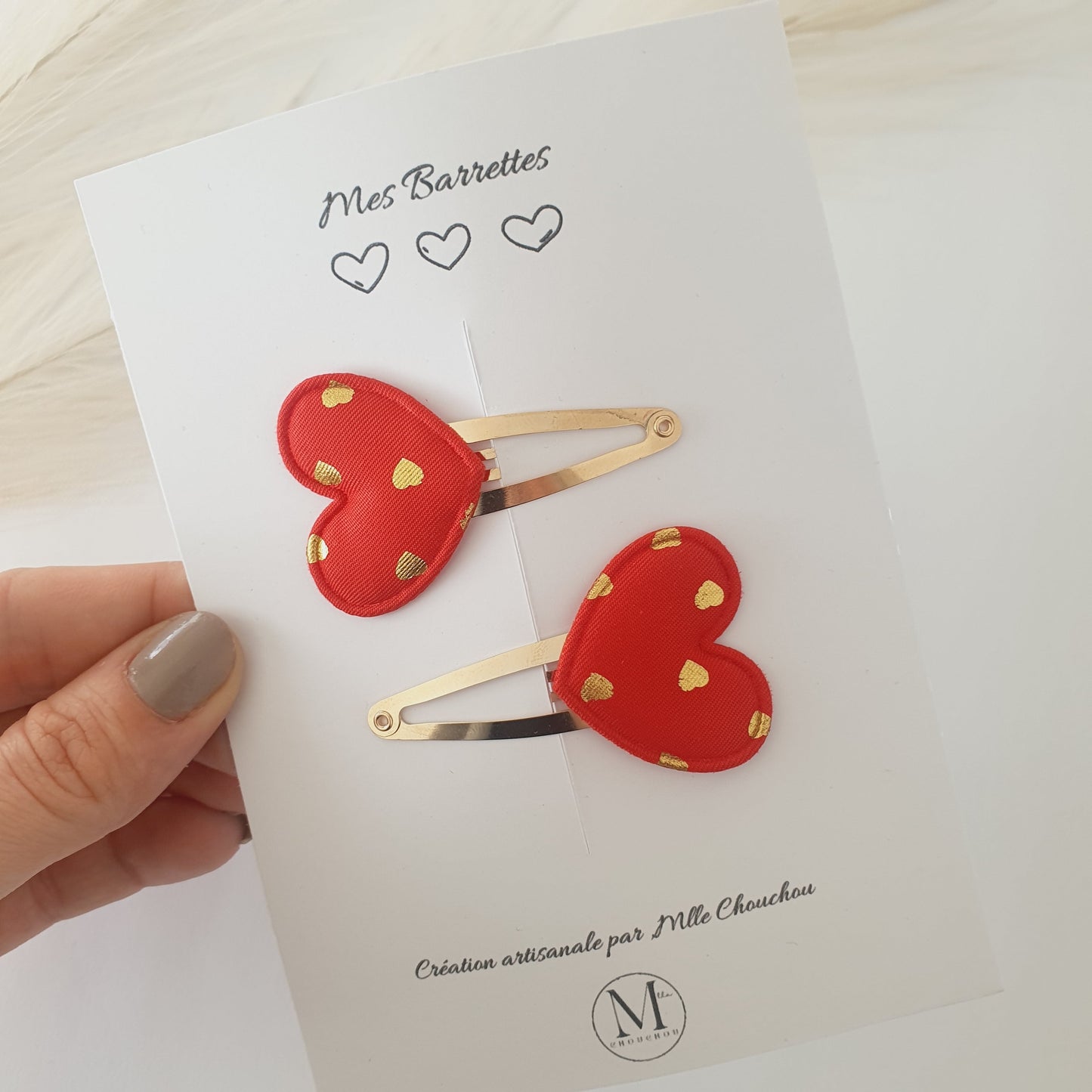 barrettes cœur rouge doré - Mlle ChouChou