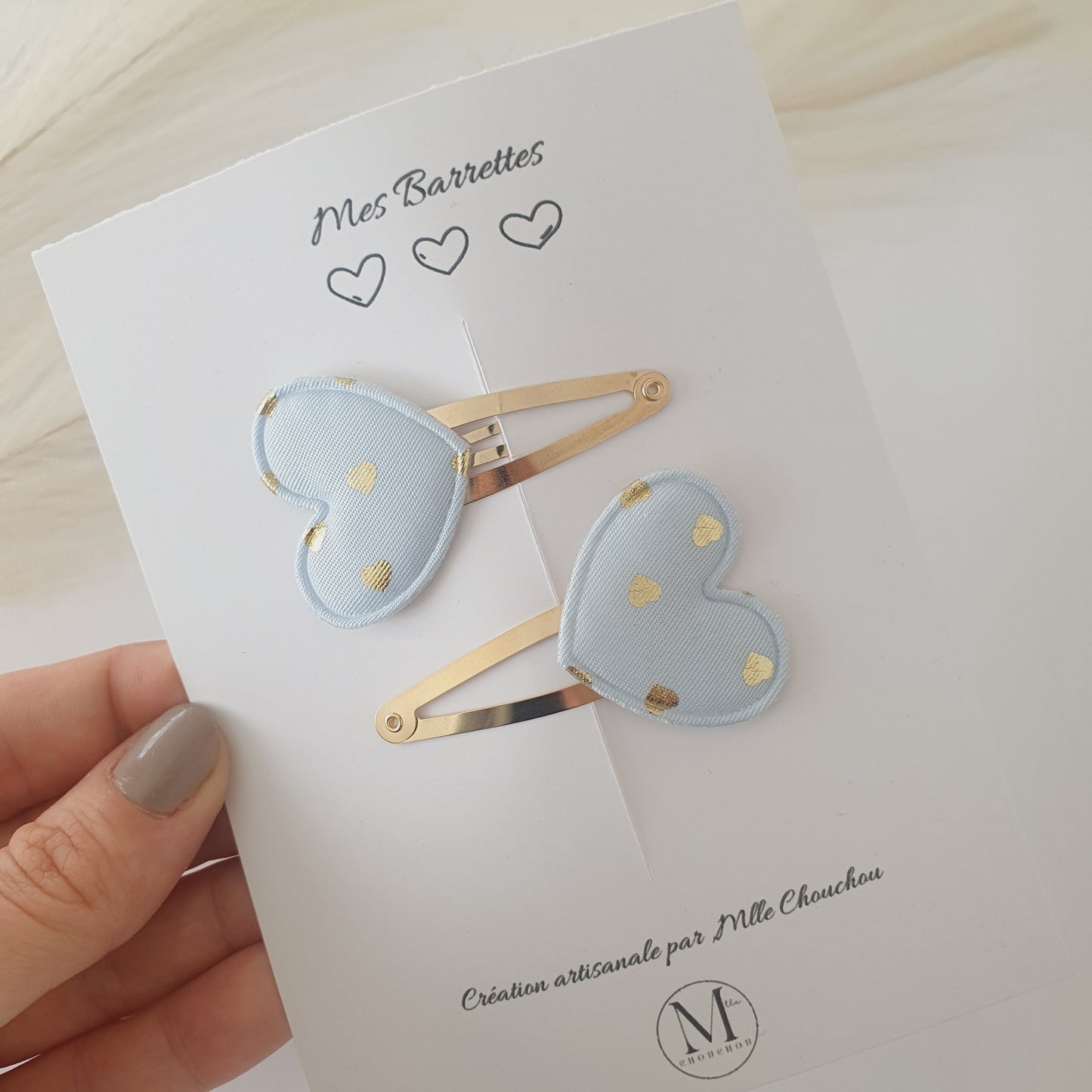 barrettes cœur bleu doré - Mlle ChouChou