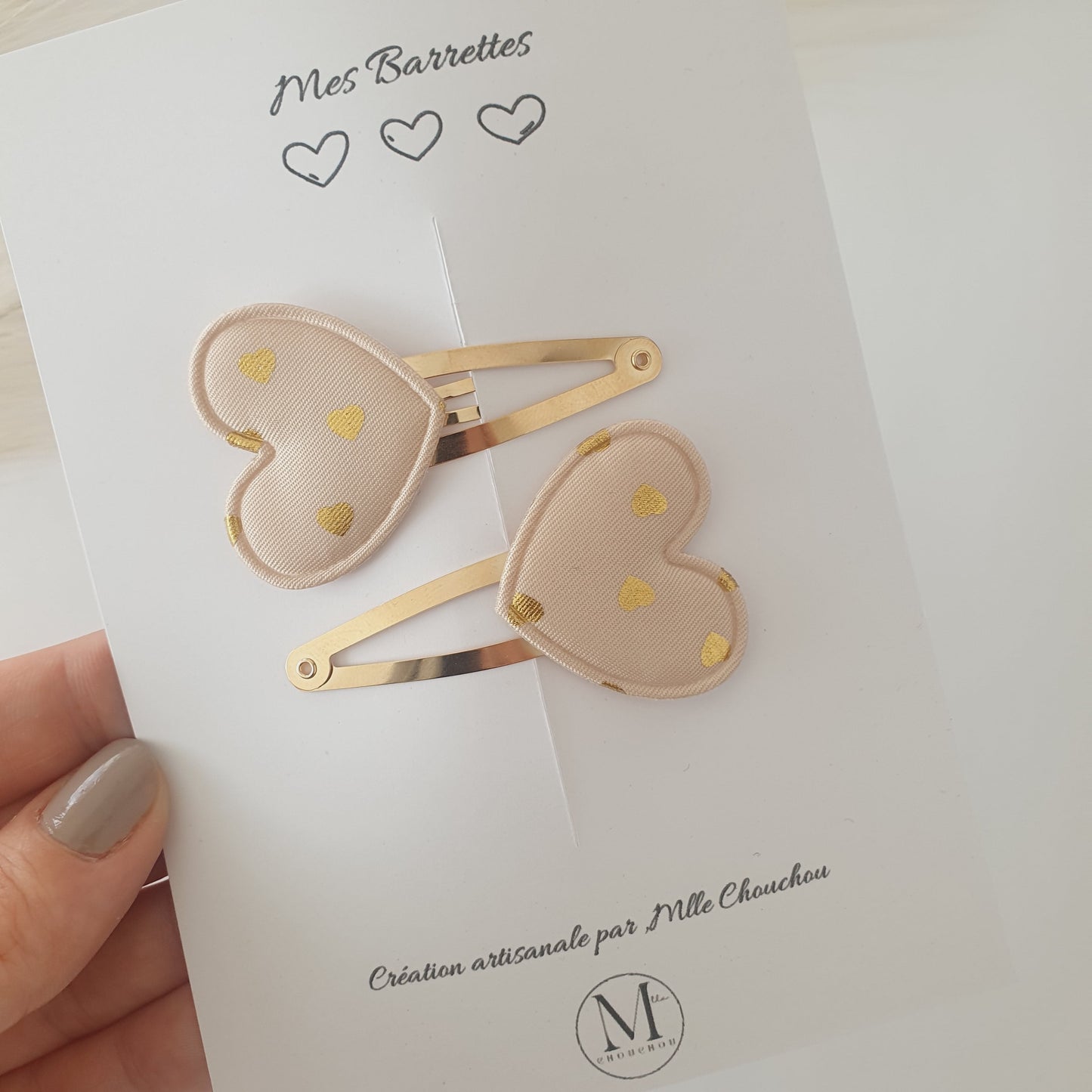 barrettes cœur nude doré - Mlle ChouChou