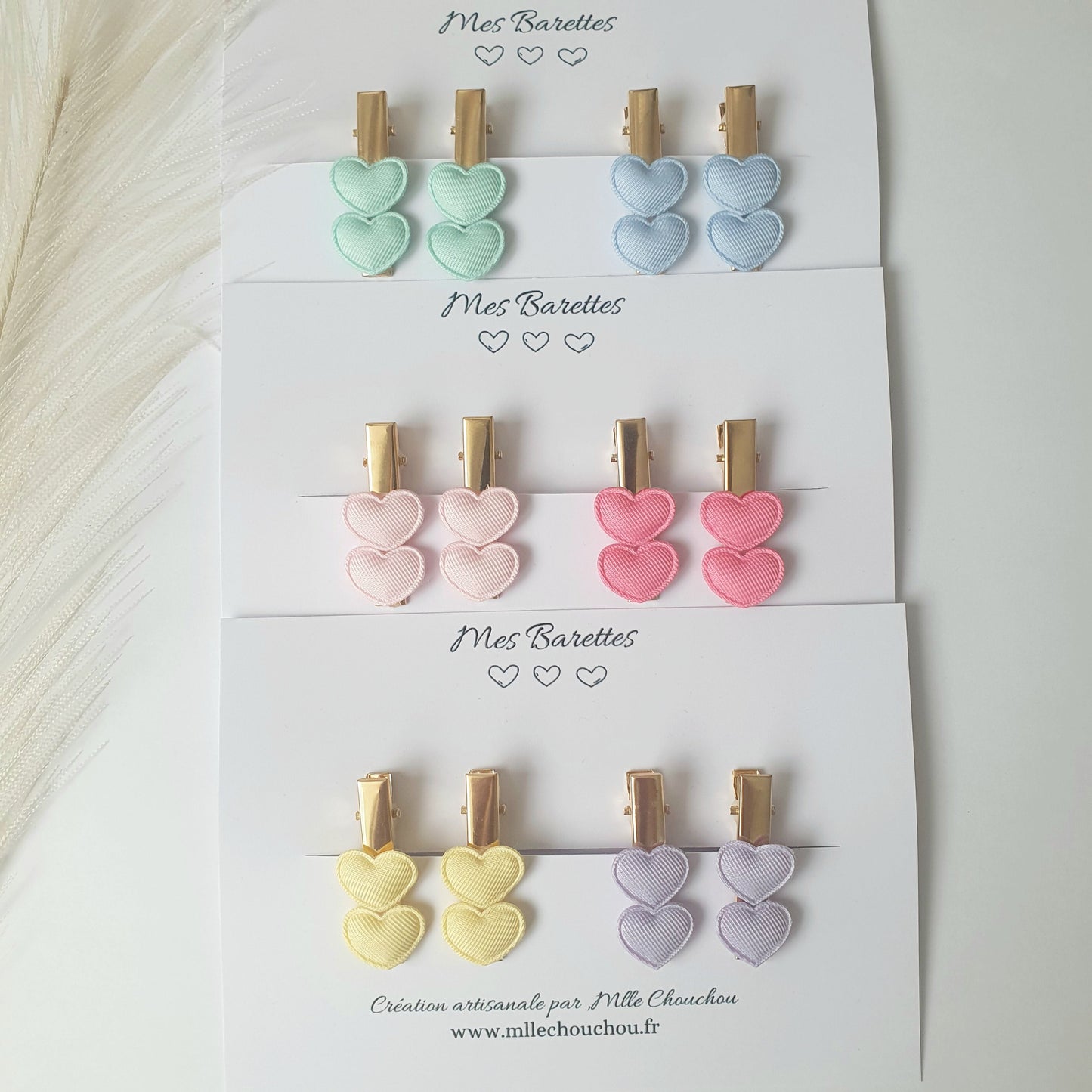 barrettes cœur pastel menthe bleue - Mlle ChouChou