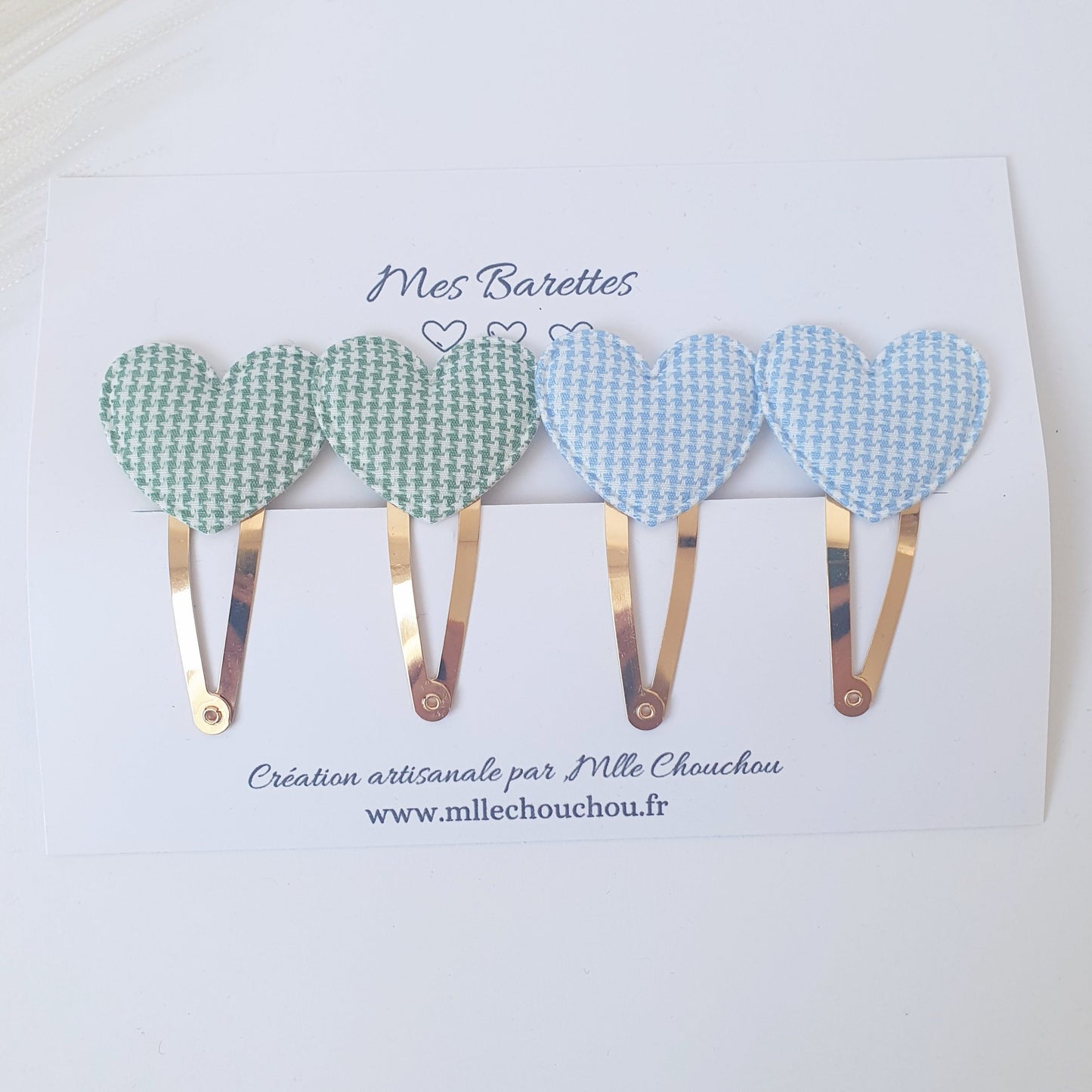 barrettes cœur vichy bleu (Copie) Mlle ChouChou