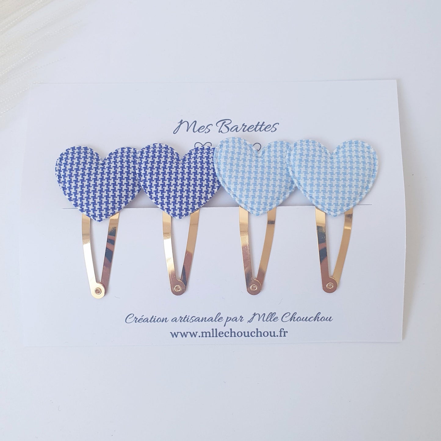 barrettes cœur vichy jaune rose (Copie) Mlle ChouChou