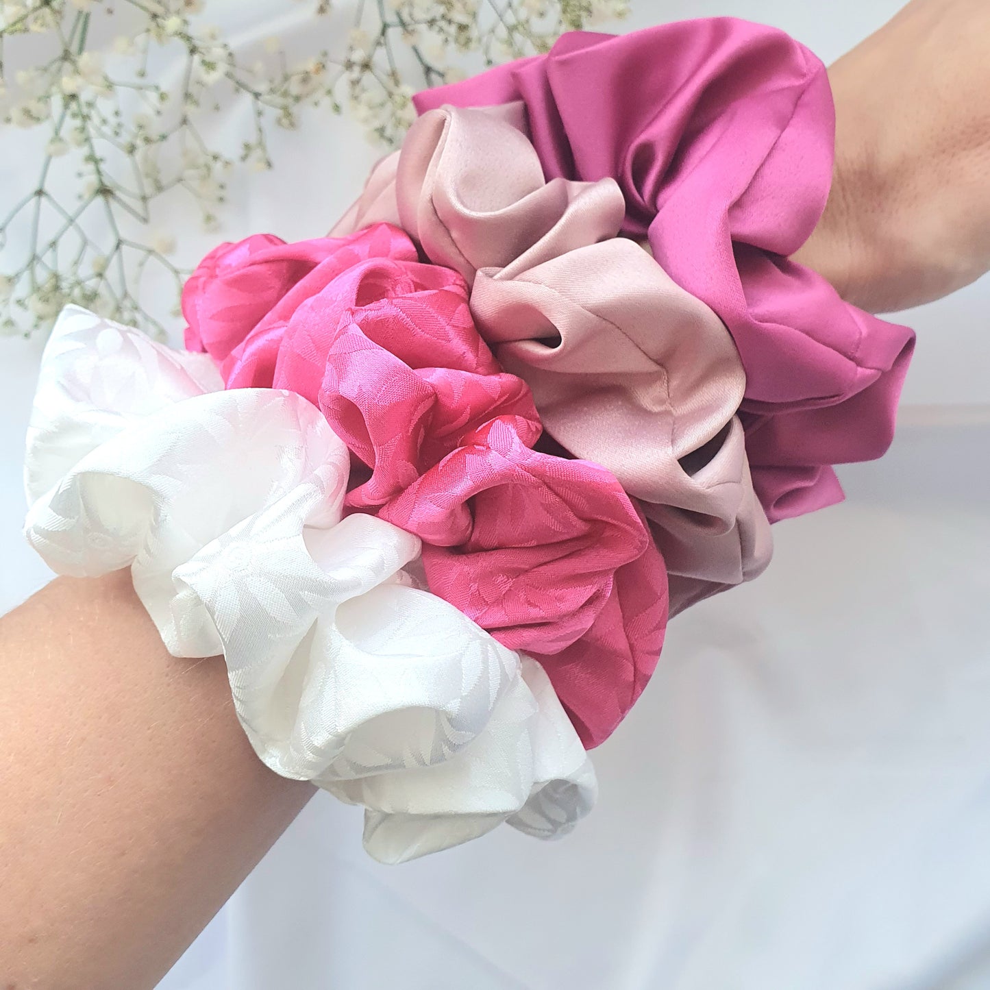 Chouchou Satin Blanc Fleurs - Mlle ChouChou