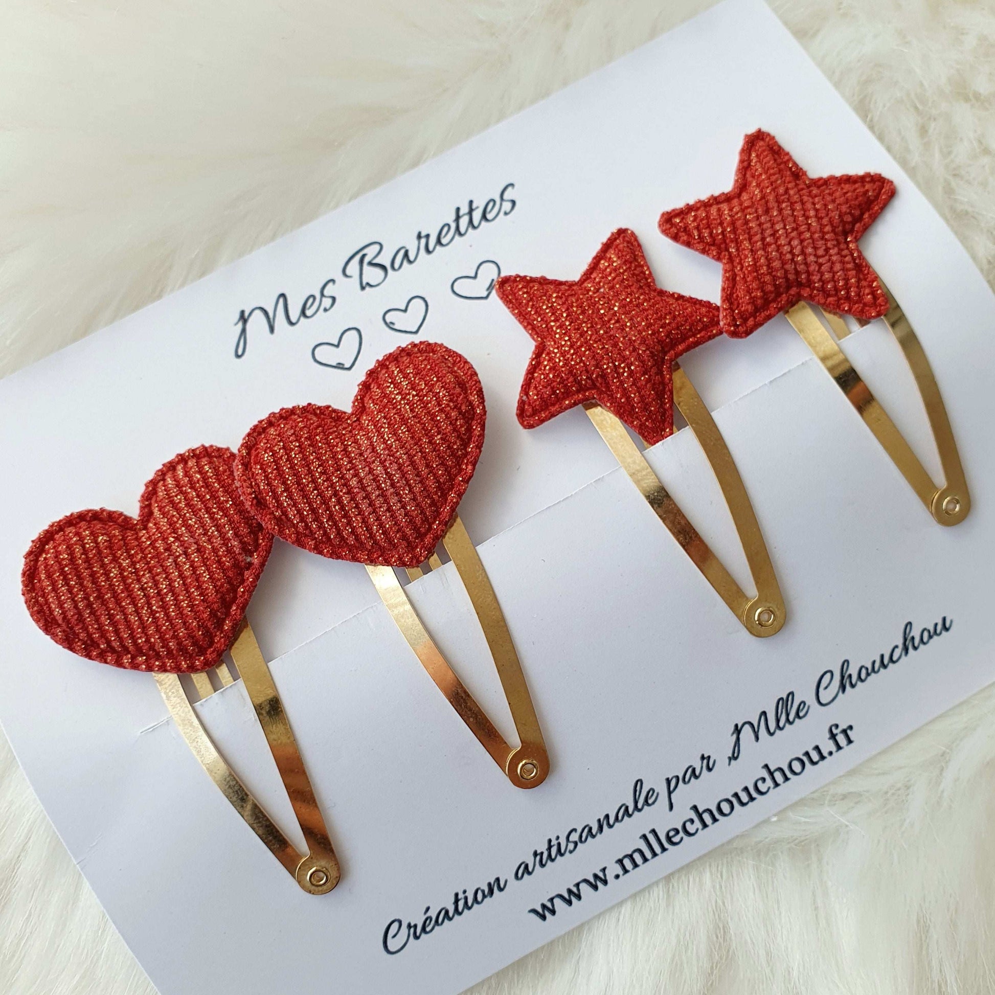 Lot de pinces à cheveux velours rouge - Mlle ChouChou