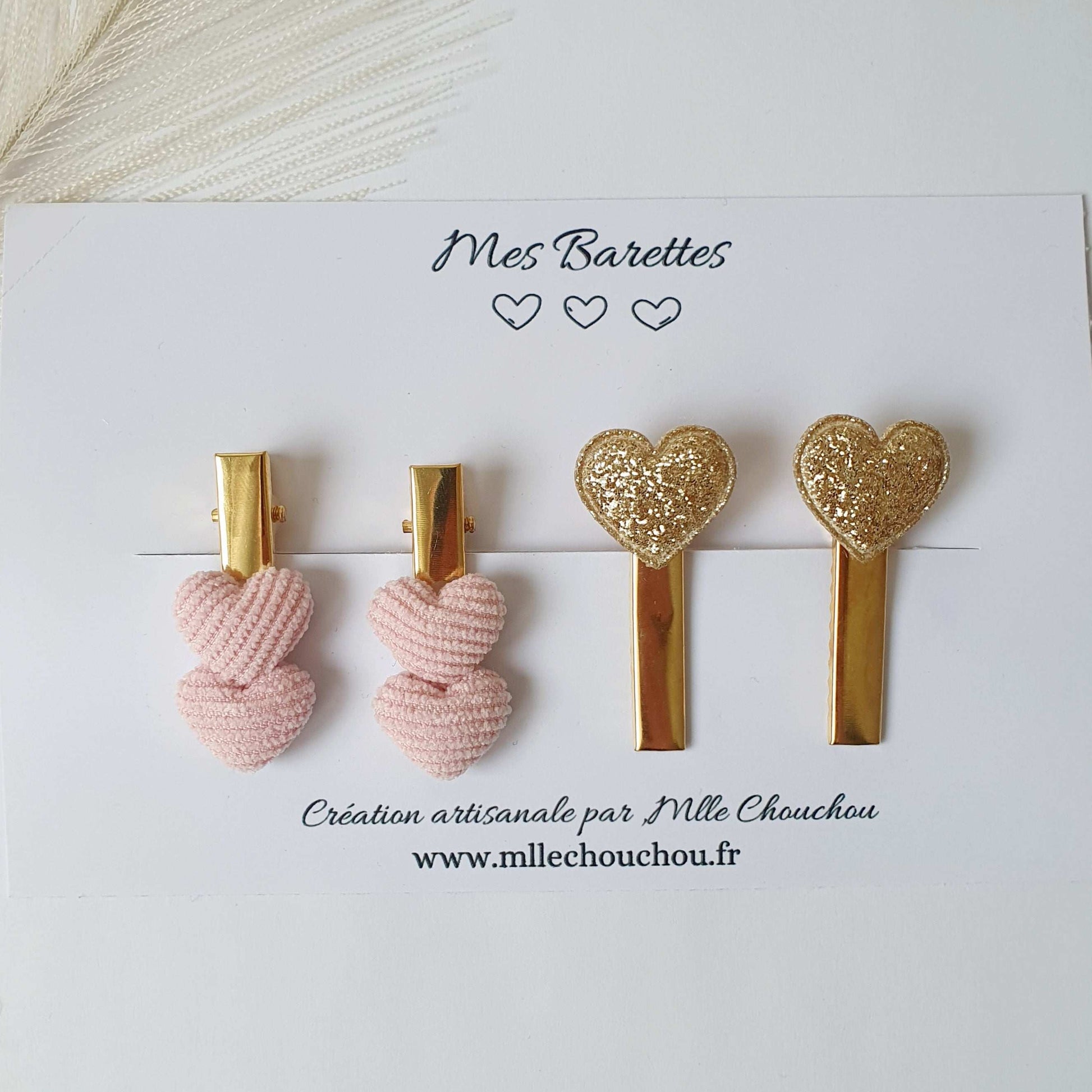 Lot de pinces à cheveux cœur rose paillète - Mlle ChouChou