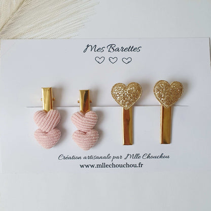 Lot de pinces à cheveux cœur rose paillète - Mlle ChouChou
