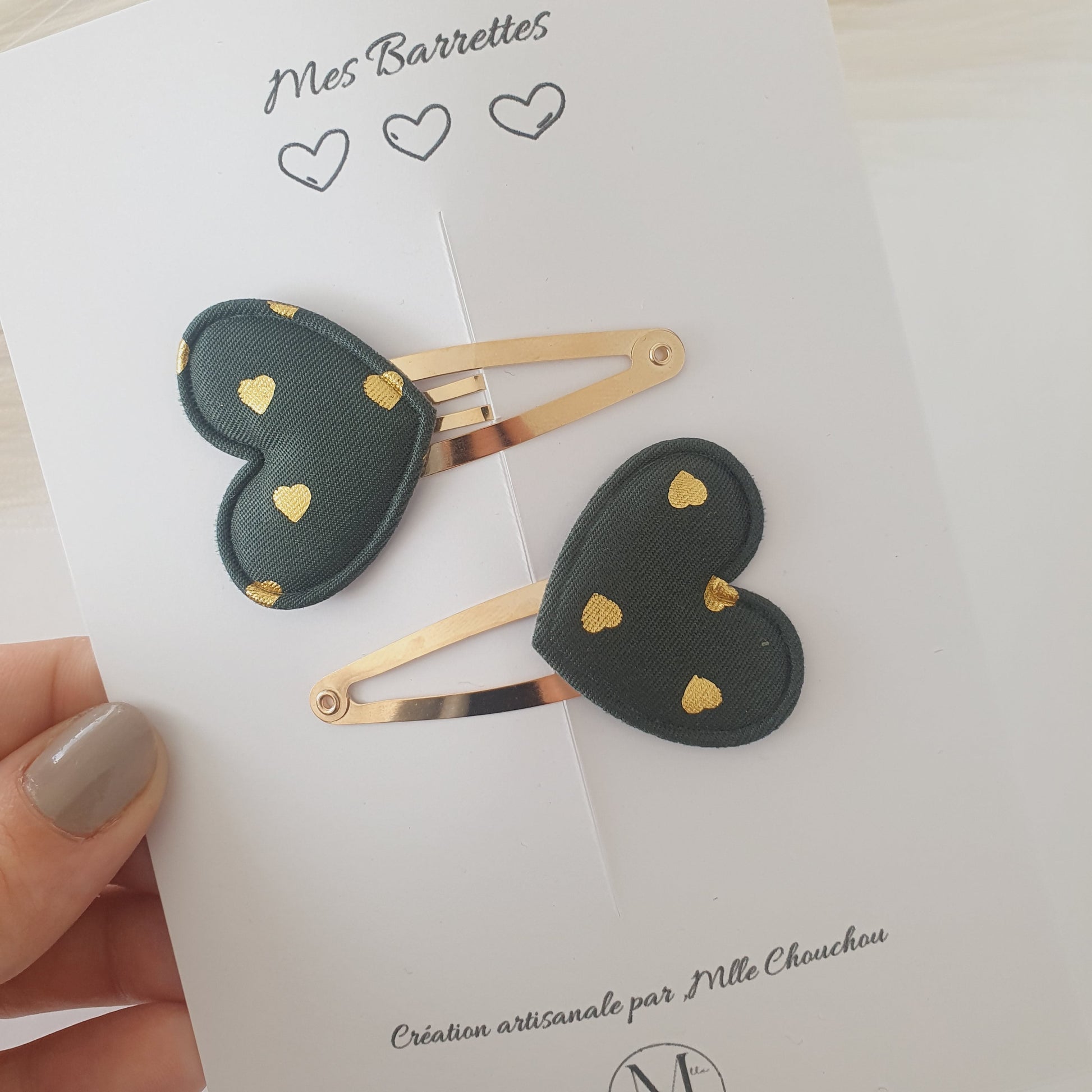 barrettes cœur vert doré - Mlle ChouChou