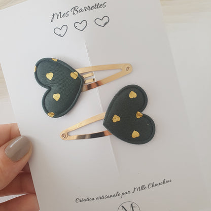 barrettes cœur vert doré - Mlle ChouChou