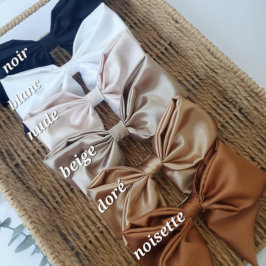 Barrette Nœud satin XL Blanc Mlle ChouChou