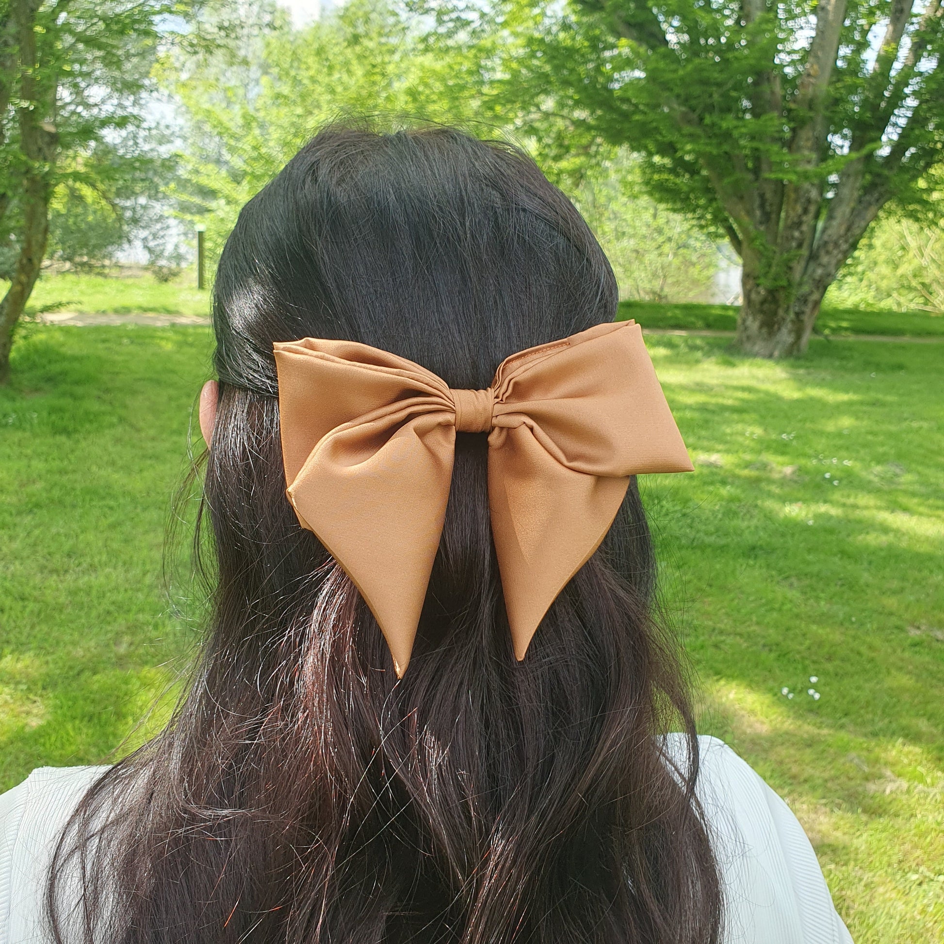 Barrette Nœud satin XL Noisette Mlle ChouChou