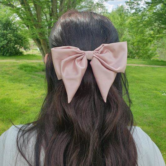 Barrette Nœud satin XL Rose Mlle ChouChou