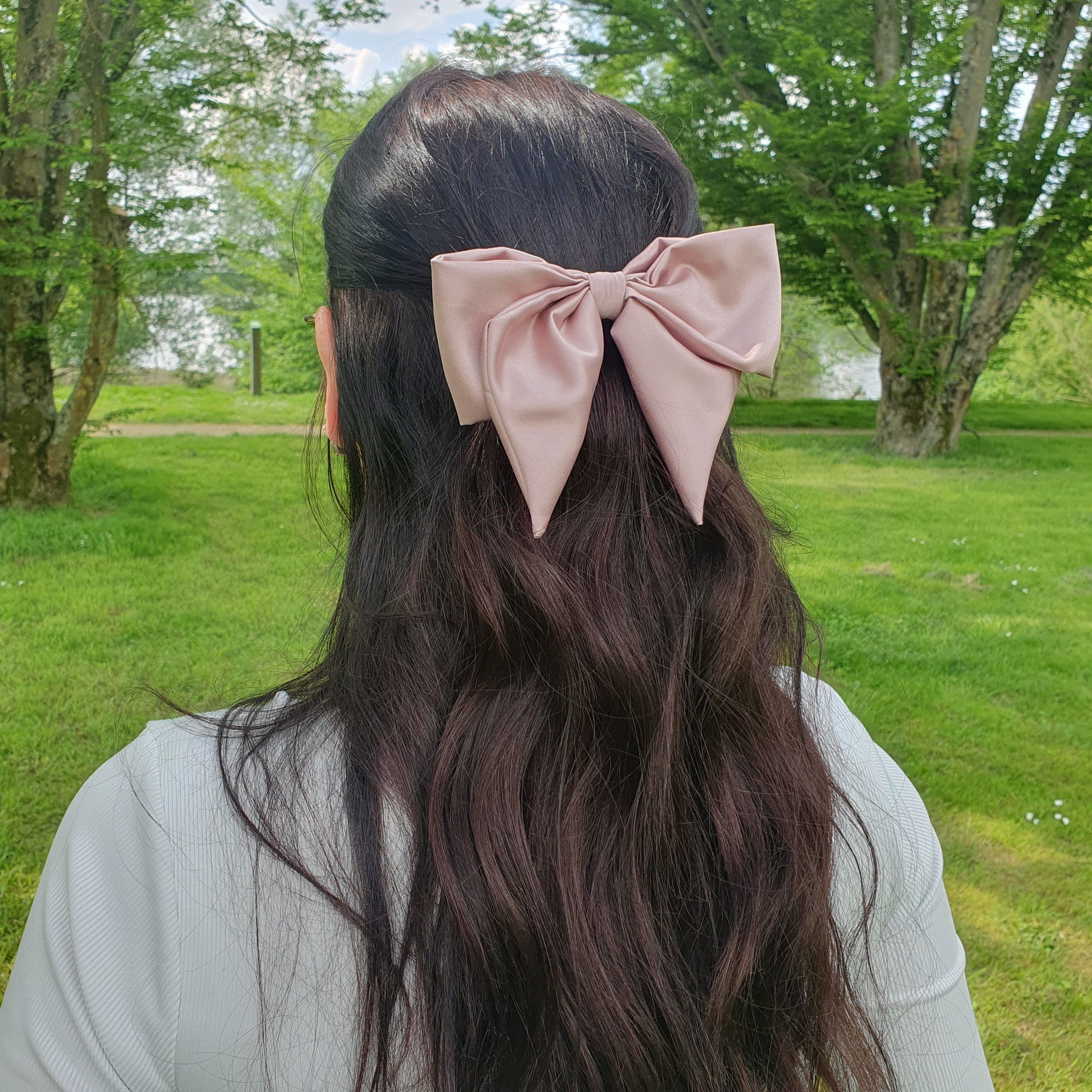 Barrette Nœud satin XL Rose Mlle ChouChou