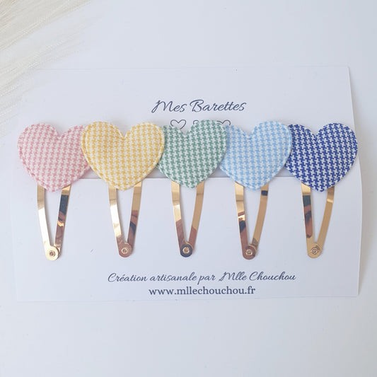 barrettes cœur vichy vert bleu (Copie) Mlle ChouChou