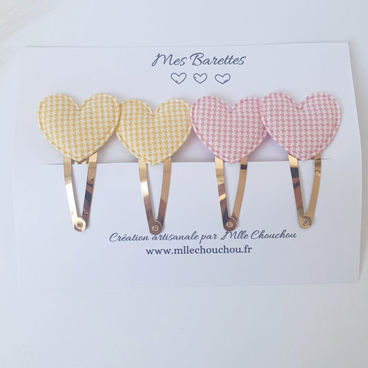 barrettes cœur vichy jaune rose Mlle ChouChou