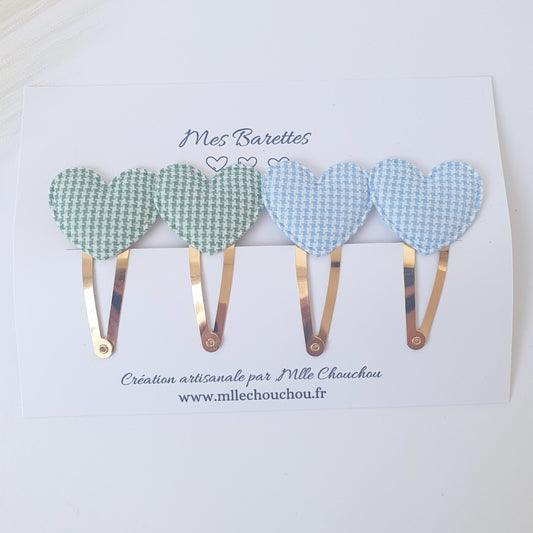 barrettes cœur vichy bleu (Copie) Mlle ChouChou