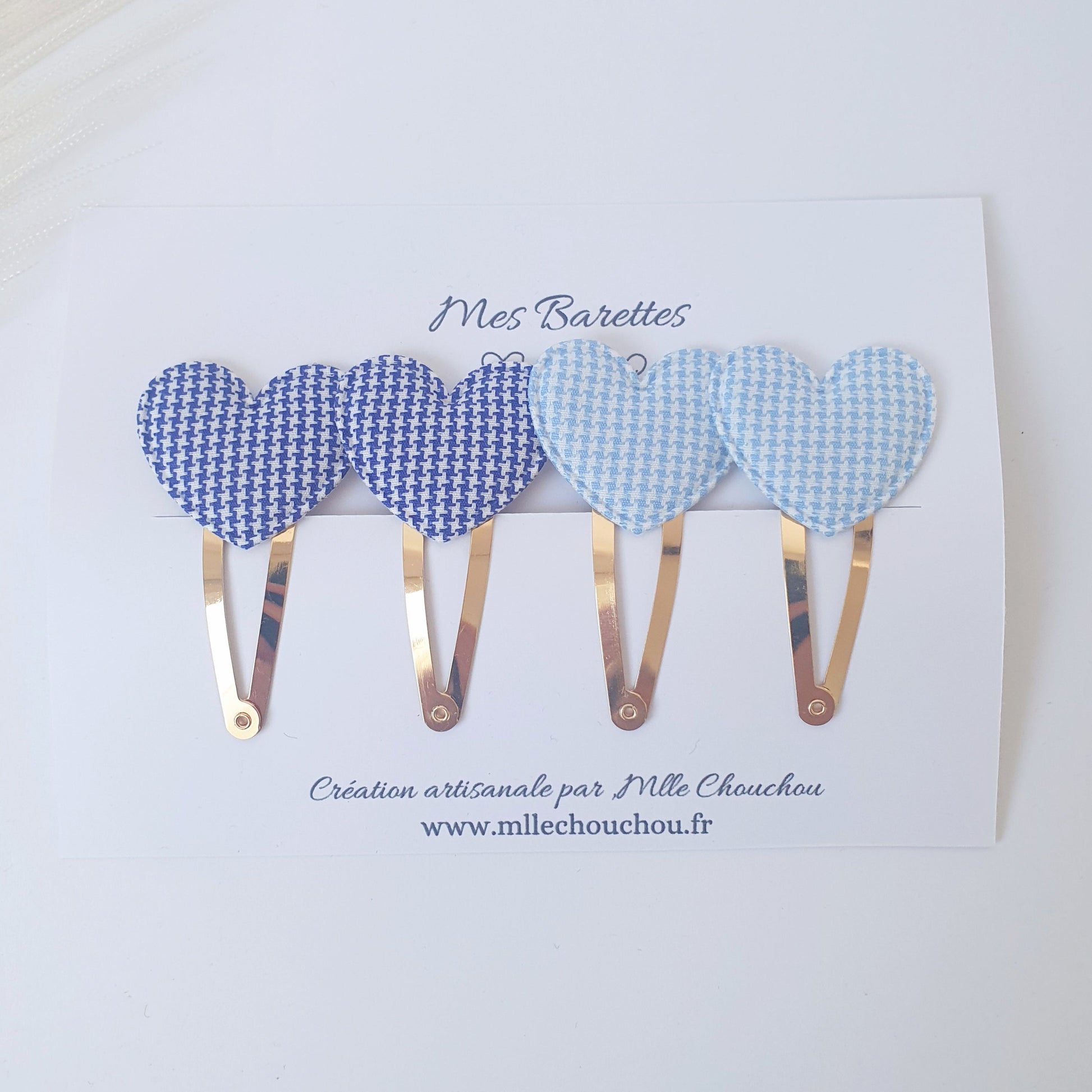 barrettes cœur vichy jaune rose (Copie) Mlle ChouChou