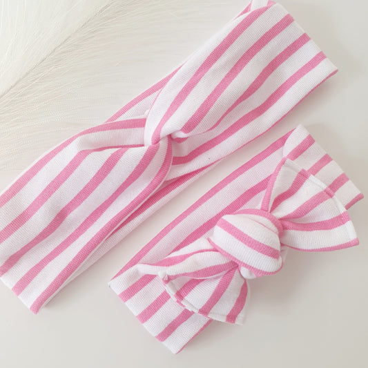 Duo bandeaux Mère Fille marinière rose Mlle ChouChou