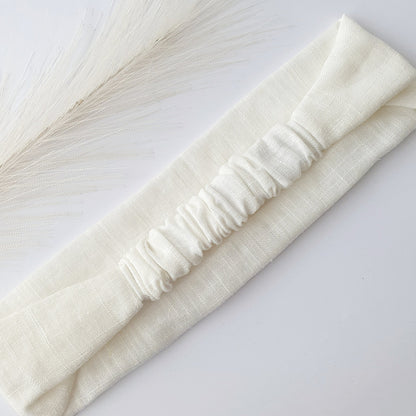 Bandeau cheveux plat lin Blanc Mlle ChouChou