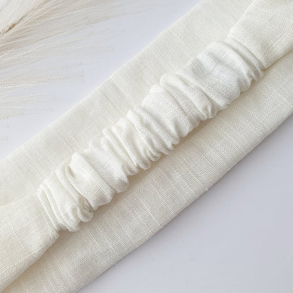 Bandeau cheveux plat lin Blanc Mlle ChouChou