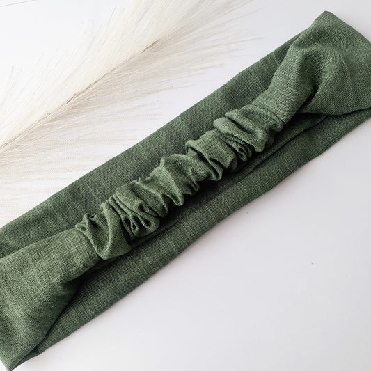 Bandeau cheveux plat lin kaki Mlle ChouChou