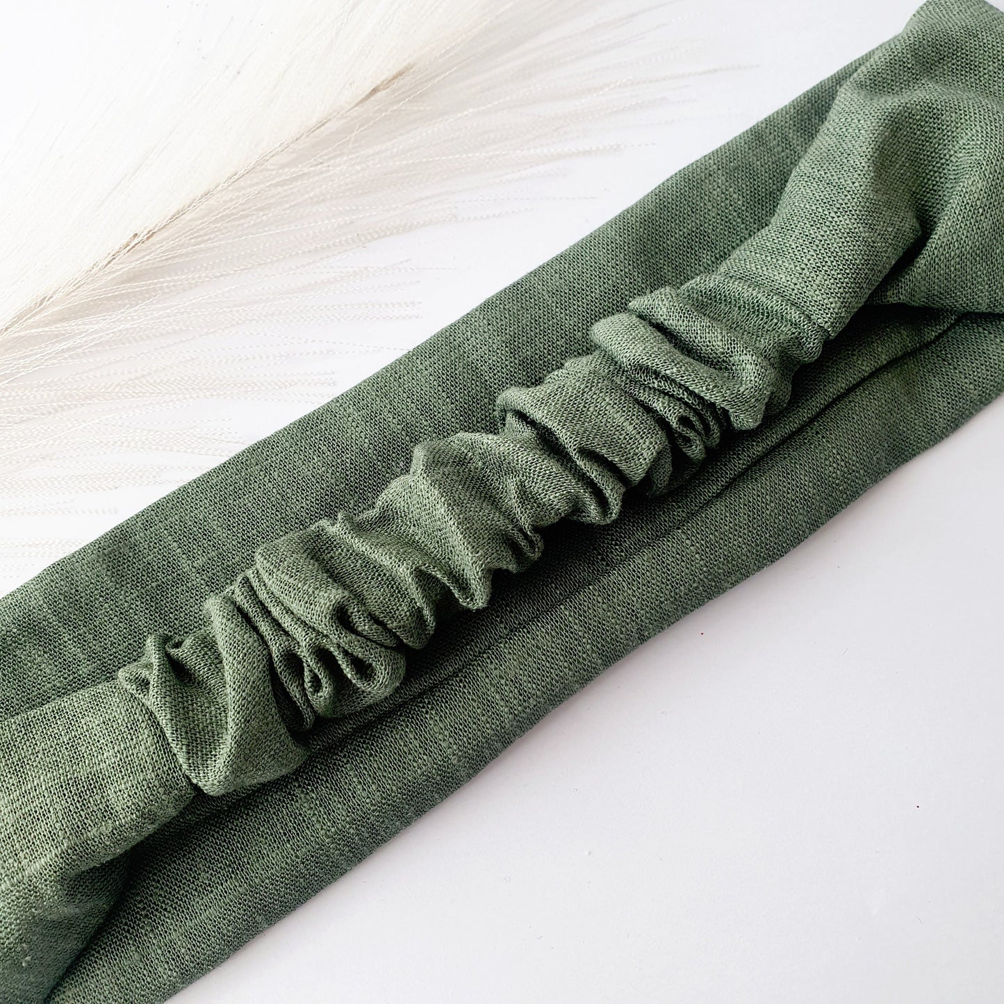 Bandeau cheveux plat lin kaki Mlle ChouChou