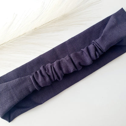 Bandeau cheveux plat lin bleu Mlle ChouChou