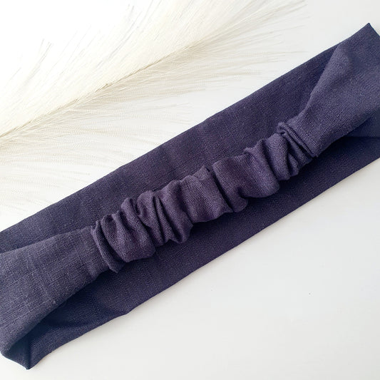 Bandeau cheveux plat lin bleu Mlle ChouChou