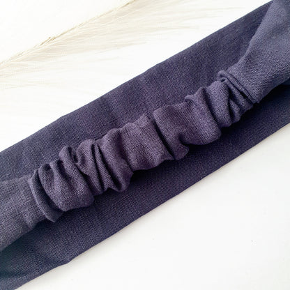 Bandeau cheveux plat lin bleu Mlle ChouChou