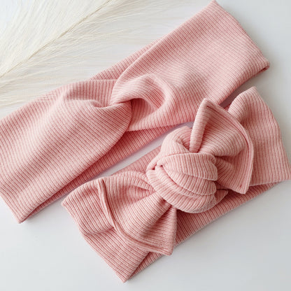 Duo bandeaux Mère Fille maille rose Mlle ChouChou