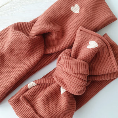 Duo bandeaux Mère Fille terracotta cœur Mlle ChouChou