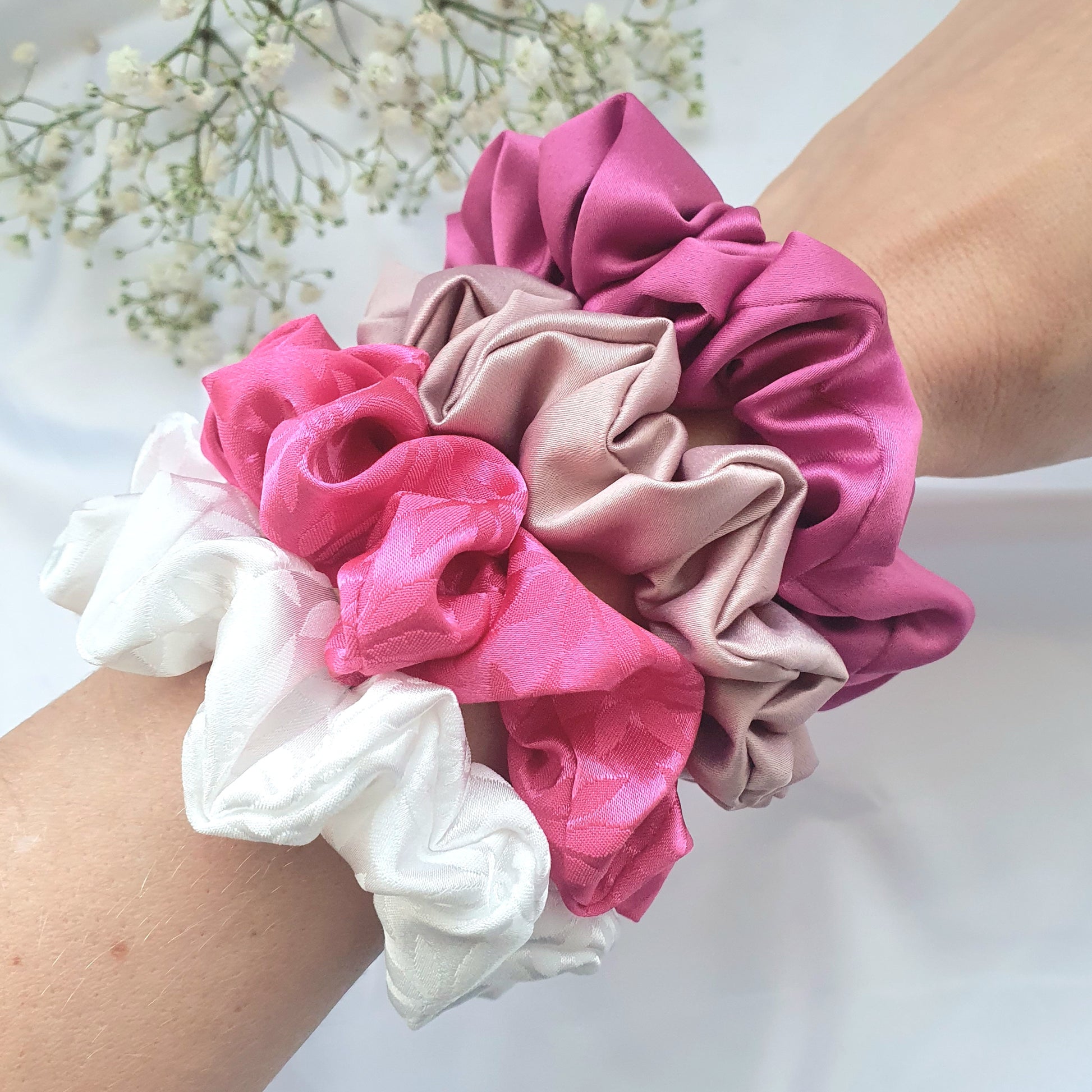 Chouchou Satin Blanc Fleurs - Mlle ChouChou
